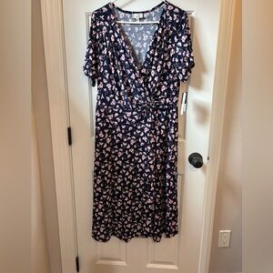 Robbie Bee Navy and Pink Floral Midi Dress